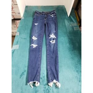 American Eagle Jeans Size 0 Womens Blue Stretch Pants Denim Mid Rise Jegging